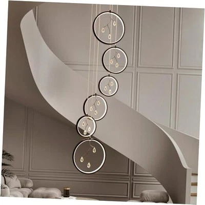 Candelabros de cristal escada preta lustre moderno luminária 6 anéis - Imagem 1 de 4