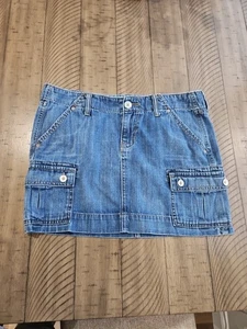 Old Navy 10 Blue Jean Cargo Denim Mini Skirt Ultra Low Waist Preppy Y2K Cotton  - Picture 1 of 13