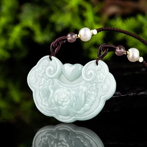 Burmese Jadeite Flower Pendant Necklace Natural Man Jade White Emerald Jewelry - Picture 1 of 4