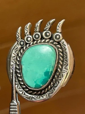 VTG Mens Large Native American Silver Bear Claw Turquoise Ring Size 11 (READ!!!) - Image 1 of 4