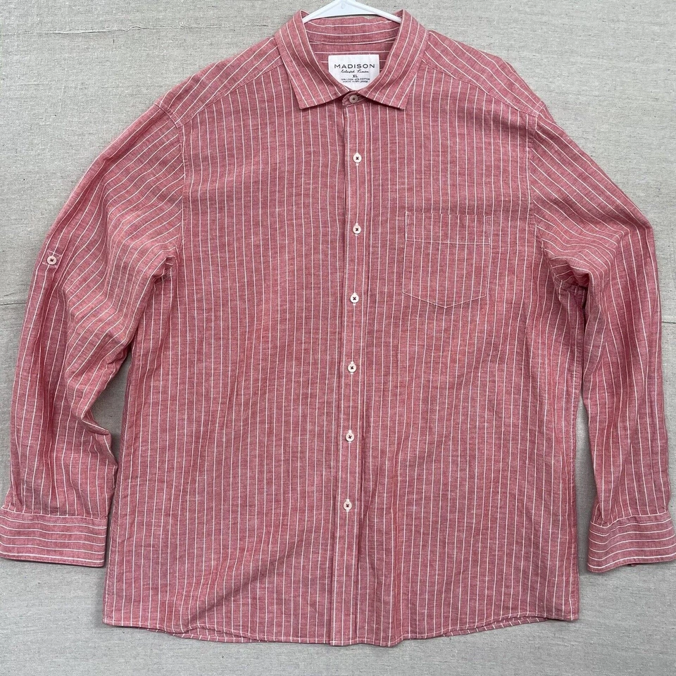 Camisa Madison Calce Relajado Rosa Mezcla de Lino Para Hombres XL Manga Larga Con Botones Foto 1 de 4