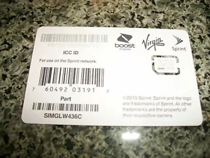 Sprint Nano Sim Card for iPhone 5C, 5S, SE, 6, 6 PLUS, 7, 7 PLUS SIMGLW436C - Picture 1 of 1