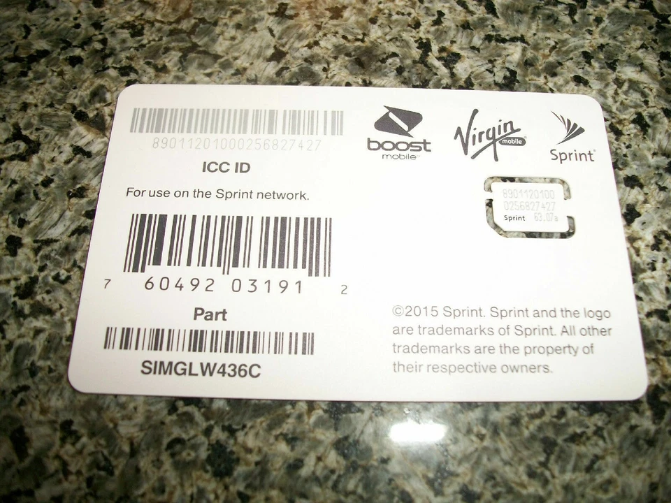 Sprint Nano Sim Card for iPhone 5C, 5S, SE, 6, 6 PLUS, 7,  7 PLUS  SIMGLW436C - Image 1 of 1