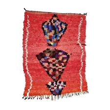 Moroccan Handmade Vintage Rug 4'2x5'7 Berber Geometric Red & Black Wool Carpet