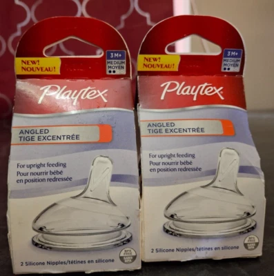 Playtex Angled Silicone Nipples 2-Pack Lot Medium for Upright Feeding (4 Total) - Изображение 1 из 4