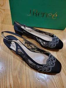 J. Renee Womens Faleece Crystal Embellished Slingback Pump Black Size 7.5 W - Picture 1 of 7