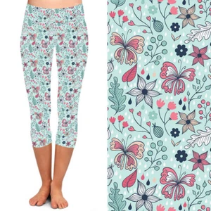 Butterfly Floral Flower Leaves Women's CAPRI Leggings Plus Size TC 10-18 - Picture 1 of 1