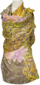 Schal scarf stole Wolle Seide wool silk bedruckt wool silk printed Taupe Rosa - Bild 1 von 2