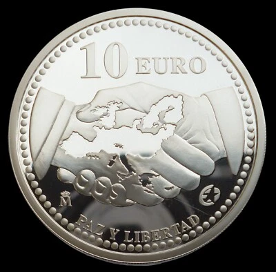 Spain 10 Euro 2004 Silver Coin Proof Anniversary of Peace and Frredom in Europe - Image 1 of 3