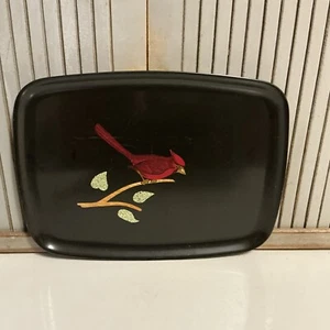 VTG Couroc of Monterrey Black Lacquer Tray with Red Cardinal Branch 12½”x 9½" - Picture 1 of 3