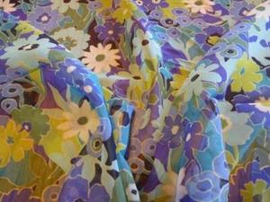 TWO TOWN CHIFFON FABRIC BLUE & GREEN FLOWERED PRINT BY THE YARD - Picture 1 of 3