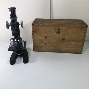 Vintage ATCO Brand Microscope 3 Lenses 100X 200X 300X in Wooden Case - Picture 1 of 15