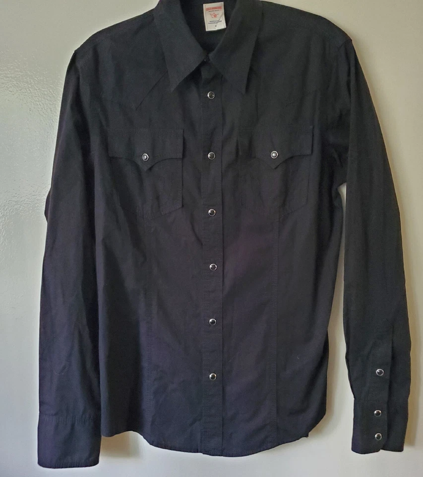 Tru Religion Mens M Black Snap Button Shirt Rock Cowboy Style - Image 1 of 4