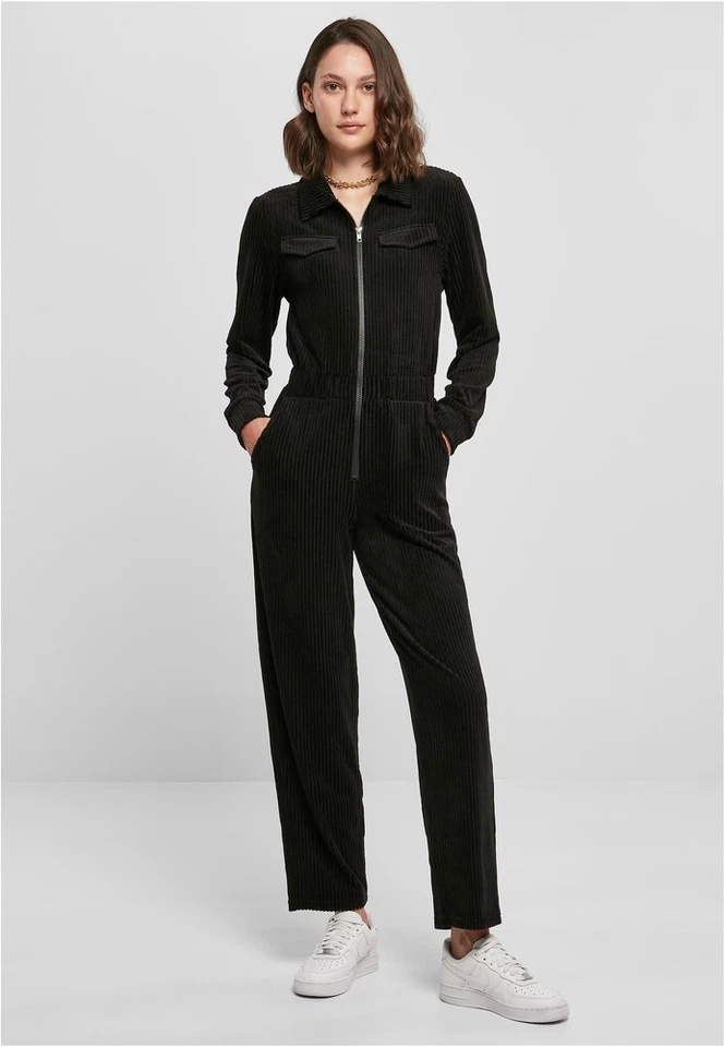 Urban Classics Damen Overall Ladies Velvet Rib Boiler Suit Black - Bild 1 von 4