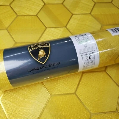 Lamborghini Hexagon Feature Yellow Gold Metallic textured Wallpaper 3D Geometric - Image 1 of 4