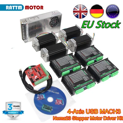 RATTM MOTOR 『UK』4 Axis Nema 23 Stepper Motor 425oz.in 3A Driver Mach3 Motion Control CNC Kit