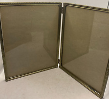 Photo Picture Frame 9x8" Vintage Bi-fold Gold Solid Brass Metal Double Hinge