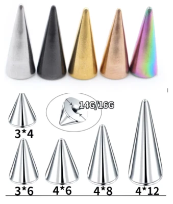 14g 16g Replacement Long Spike Cone Spare Ends Bar barbell Body Piercing Jewelry - Image 1 of 4
