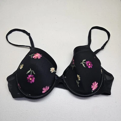Бюстгальтер женский Warners 34C черный с цветочным рисунком на косточках с вышитым сетчатым ремешком - Изображение 1 из 4