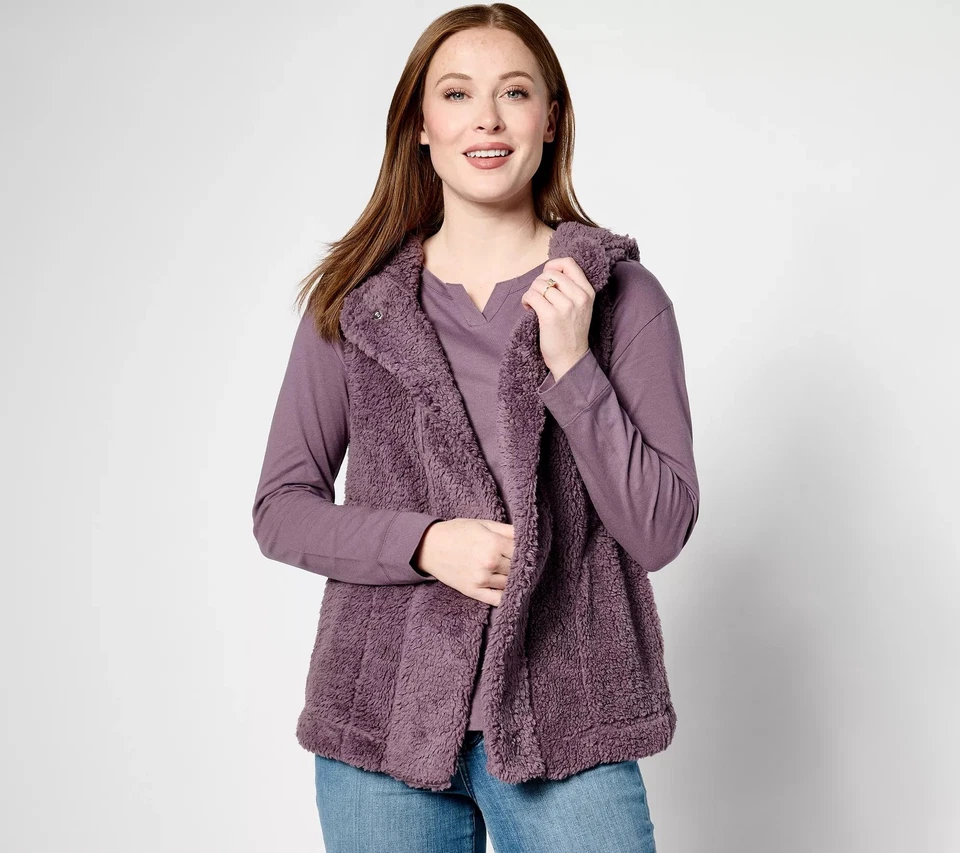 Acogedor chaleco Sherpa Koolaburra por UGG espalda cepillada paisaje lunar púrpura M nuevo Foto 1 de 1