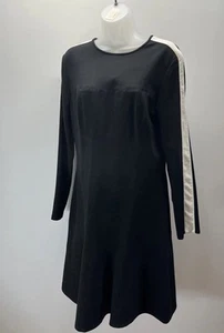 Ralph Lauren: Preppy Stretchy Peplum Long Sleeve Midi Dress Black White Size 12 - Picture 1 of 7
