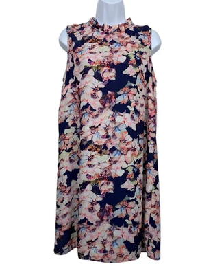 Vestido recto floral forrado CYNTHIA ROWLEY para mujer talla 8 azul marino y naranja Foto 1 de 4