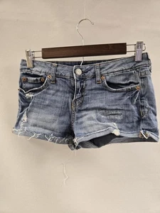 Aeropostale Shorts Womens 0 Blue Distressed Denim Frayed Jean Cutoff Raw Hem - Foto 1 di 12