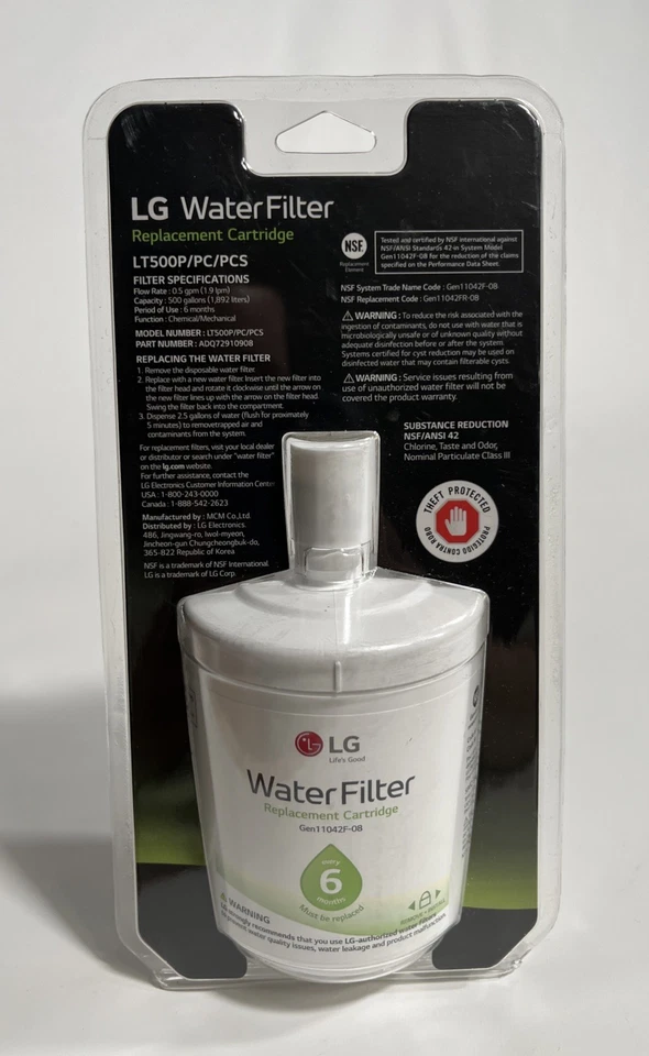 Filtro de agua genuino para refrigerador OEM LG ADQ72910911 LT500P/PC/PCS Gen11042F-08 Foto 1 de 1