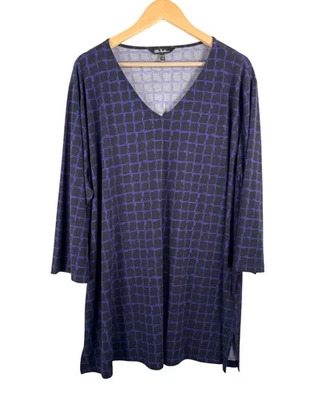 Top tunica Ulla Popken elasticizzato stampa pannello finestra viola anni 90 artistico tg 24/26 - Immagine 1 di 4