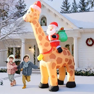 10FT Christmas Inflatables Santa Claus Rides Giraffe, Christmas Blow Ups - Picture 1 of 6