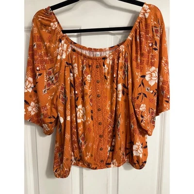 Top Corto Boho Hombro Descubierto Estampado Floral Naranja Mudd Talla XL Foto 1 de 4