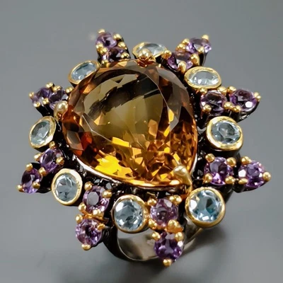 17 ct jewelry Natural Citrine Quartz Ring 925 Sterling Silver Size 8 /R445878 - Image 1 of 4