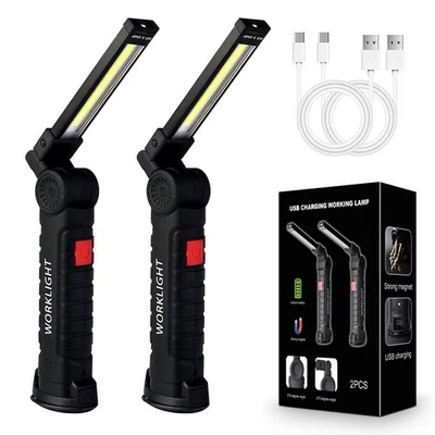 Paquete de 2 Luces de Trabajo, Luz COB Recargable USB con Base Magnética Girar 360° a... Foto 1 de 4