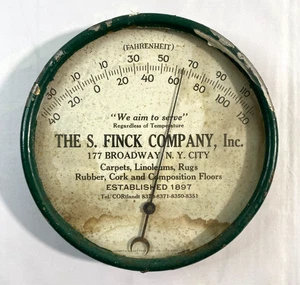 VINTAGE/ANTIQUE Advertising Metal Glass Thermometer - 'The S. Finck Company' NY - Picture 1 of 6