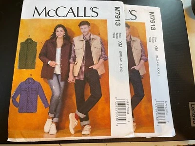 McCalls Pattern M7913 Mens & Misses Lined Jacket~Vest w/Snap Front & Pockets - Image 1 of 2