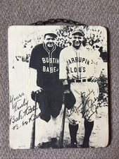 ⭐️Hanging B&W Photo On  Wood Plaque Of Babe Ruth, Lou Gehrig  8.5 X 7” RUSTIC