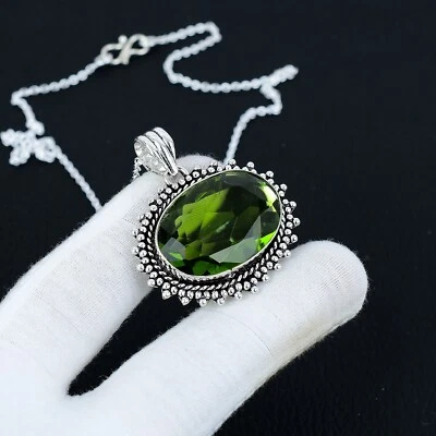 Peridot Edelstein Handgemachte 925 Sterling Silber Halskette August Geburtsstein - Bild 1 von 4