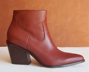 RAG & BONE 37.5 Reddish-Brown Leather Point Toe Cuban Heel Zipper Ankle Boots 7 - Picture 1 of 5