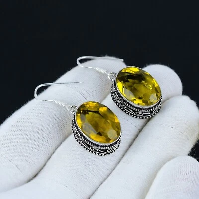 Citrino Gemma Fatto a Mano 925 Sterling Orecchini Argento Per Women, Regalo Lei - Immagine 1 di 4