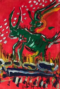 VICTOR HUGO NUNEZ artiste chilien mexicain dessin original signé acrylique charbon - Photo 1/6