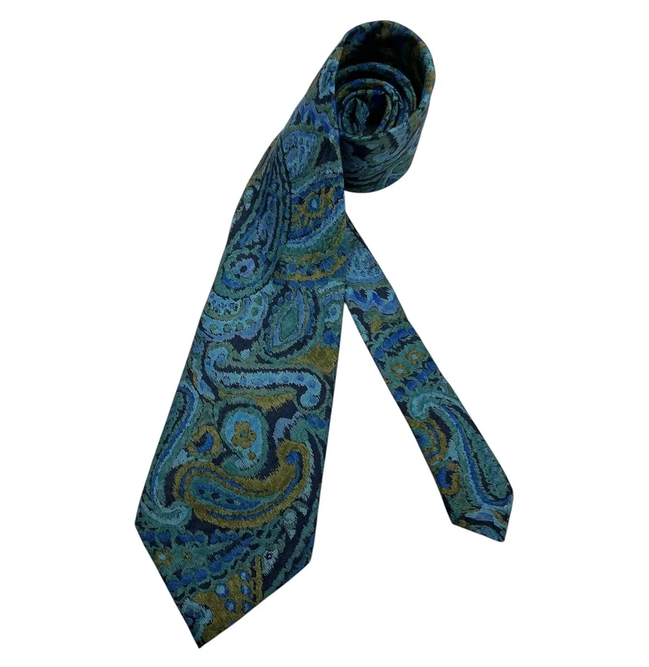 Corbata CERRUTI 1881 Azul/Verde Paisley Seda LUJO FRANCIA Foto 1 de 4