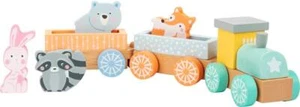 Holzzug Pastell, Holzeisenbahn mit Tieren und 2 Waggons, Lok - Imagen 1 de 7