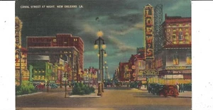POSTAL STREET SCENE CANAL STREET AT NIGHT NUEVA ORLEANS LOUISIANA - Imagen 1 de 2