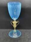 10" Arabelli Murano Glass Chalice Vase Blue Quilted Opaline Aventurine Stem