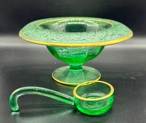 Vintage Tiffin Minton Rolled Rim Gold Trim Mayonnaise Bowl With Glass Ladle - Picture 1 of 7