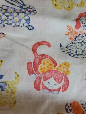 Vintage Sewing Fabric Roc-lon  Gingham & Calico Animals Pink Peach 1yx45" Cotton - Image 1 of 4