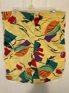 Vtg Yellow Shorts Trunks Crazy Patterns Leafy Spaghetti Mens M - Picture 1 of 14