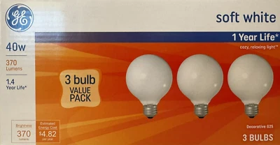 3 GE 40W Opaque White G25 Globe Lights w/Standard Medium Base - Image 1 of 4
