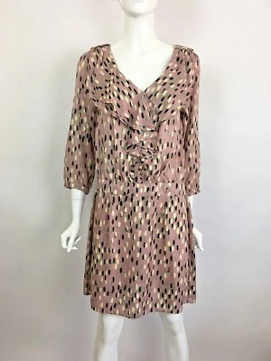 Mini Vestido TBAGS LA Manga 3/4 Cuello Estampado Volantes Cambio Beige Multi XS $198 B3 Foto 1 de 4