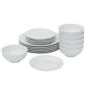 18-Piece Dinnerware Set Round Dinner Plates Dish Service For 6 White - Picture 1 of 12